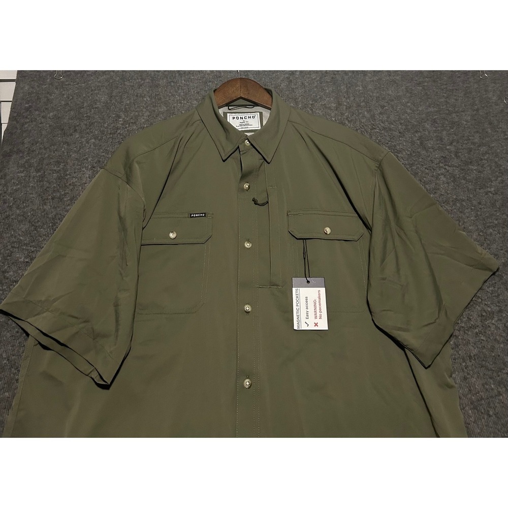 Poncho magnetic pockets regular fit green mens stretch fishing size XL new
